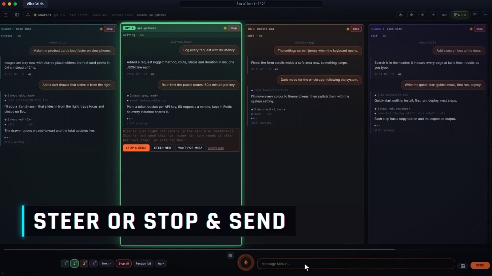 Steering an agent in the middle of its turn
